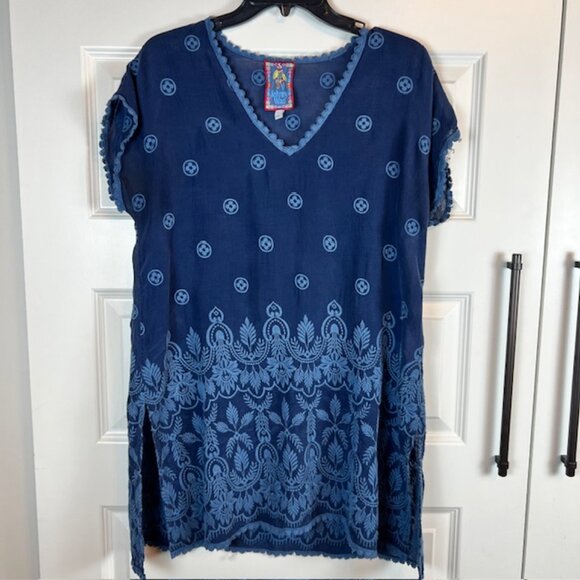 Johnny Was Embroidered Jocasta Willow Tunic Top Navy Blue Boho Chic Small $245 - Picture 2 of 8